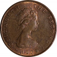 obverse of 1 Penny - Elizabeth II - 2'nd Portrait (1976 - 1979) coin with KM# 33 from Isle of Man. Inscription: ELIZABETH THE SECOND · 1979 ·