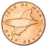 reverse of 1/2 Penny - Elizabeth II - 2'nd Portrait (1976 - 1979) coin with KM# 32 from Isle of Man. Inscription: ISLE OF MAN HALF PENNY