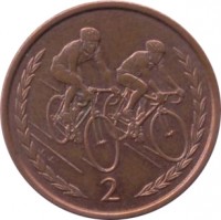 Isle of Man coin 2 Pence - Elizabeth II - 3'rd Portrait (1996 - 1997) reverse reverse of 2 Pence - Elizabeth II - 3'rd Portrait (1996 - 1997) coin with KM# 589 from Isle of Man. Inscription: 2