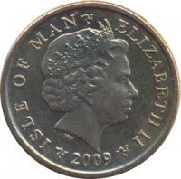 obverse of 1 Pound - Elizabeth II - 4'th Portrait (2004 - 2015) coin with KM# 1259 from Isle of Man. Inscription: ISLE OF MAN ELIZABETH II 2009