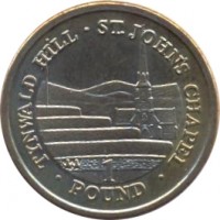 reverse of 1 Pound - Elizabeth II - 4'th Portrait (2004 - 2015) coin with KM# 1259 from Isle of Man. Inscription: TYNWALD HILL · ST. JOHN'S CHAPEL 1 · POUND · AA