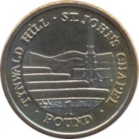 Isle of Man coin 1 Pound - Elizabeth II - 4'th Portrait (2004 - 2015) reverse reverse of 1 Pound - Elizabeth II - 4'th Portrait (2004 - 2015) coin with KM# 1259 from Isle of Man. Inscription: TYNWALD HILL · ST. JOHN'S CHAPEL 1 · POUND · AA