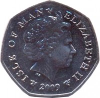 obverse of 50 Pence - Elizabeth II - 4'th Portrait (2004 - 2015) coin with KM# 1258 from Isle of Man. Inscription: ISLE OF MAN ELIZABETH II 2009