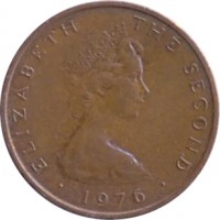 obverse of 2 Pence - Elizabeth II - 2'nd Portrait (1976 - 1979) coin with KM# 34 from Isle of Man. Inscription: ELIZABETH THE SECOND · 1976 ·