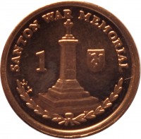 reverse of 1 Penny - Elizabeth II - 4'th Portrait (2004 - 2015) coin with KM# 1253 from Isle of Man. Inscription: SANTON WAR MEMORIAL 1