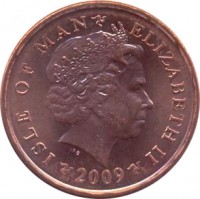 obverse of 2 Pence - Elizabeth II - 4'th Portrait (2004 - 2015) coin with KM# 1254 from Isle of Man. Inscription: ISLE OF MAN ELIZABETH II 2009