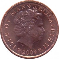 Isle of Man coin 2 Pence - Elizabeth II - 4'th Portrait (2004 - 2015) obverse obverse of 2 Pence - Elizabeth II - 4'th Portrait (2004 - 2015) coin with KM# 1254 from Isle of Man. Inscription: ISLE OF MAN ELIZABETH II 2009