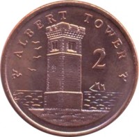 reverse of 2 Pence - Elizabeth II - 4'th Portrait (2004 - 2015) coin with KM# 1254 from Isle of Man. Inscription: ALBERT TOWER 2