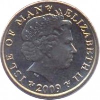 obverse of 5 Pence - Elizabeth II - 4'th Portrait (2004 - 2015) coin with KM# 1255 from Isle of Man. Inscription: ISLE OF MAN ELIZABETH II 2009
