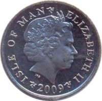 obverse of 10 Pence - Elizabeth II - 4'th Portrait (2004 - 2015) coin with KM# 1256 from Isle of Man. Inscription: ISLE OF MAN ELIZABETH II 2009