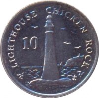 reverse of 10 Pence - Elizabeth II - 4'th Portrait (2004 - 2015) coin with KM# 1256 from Isle of Man. Inscription: LIGHTHOUSE CHICKEN ROCK 10