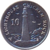 Isle of Man coin 10 Pence - Elizabeth II - 4'th Portrait (2004 - 2015) reverse reverse of 10 Pence - Elizabeth II - 4'th Portrait (2004 - 2015) coin with KM# 1256 from Isle of Man. Inscription: LIGHTHOUSE CHICKEN ROCK 10