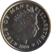 Isle of Man coin 1 Pound - Elizabeth II - 4'th Portrait (2000 - 2003) obverse obverse of 1 Pound - Elizabeth II - 4'th Portrait (2000 - 2003) coin with KM# 1042 from Isle of Man. Inscription: ISLE OF MAN ELIZABETH II 2000 IRB