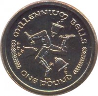 Isle of Man coin 1 Pound - Elizabeth II - 4'th Portrait (2000 - 2003) reverse reverse of 1 Pound - Elizabeth II - 4'th Portrait (2000 - 2003) coin with KM# 1042 from Isle of Man. Inscription: MILLENNIUM BELLS ONE POUND PM AA