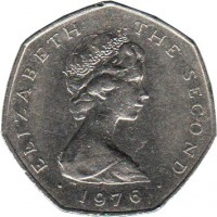 Isle of Man coin 50 Pence - Elizabeth II - 2'nd Portrait (1976 - 1979) obverse obverse of 50 Pence - Elizabeth II - 2'nd Portrait (1976 - 1979) coin with KM# 39 from Isle of Man. Inscription: ELIZABETH THE SECOND · 1976 ·