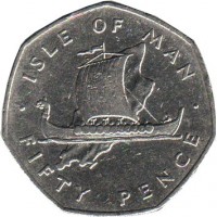 reverse of 50 Pence - Elizabeth II - 2'nd Portrait (1976 - 1979) coin with KM# 39 from Isle of Man. Inscription: · ISLE OF MAN · FIFTY PENCE