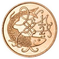 Isle of Man coin 1/2 Penny - Elizabeth II - 2'nd Portrait (1980 - 1983) reverse reverse of 1/2 Penny - Elizabeth II - 2'nd Portrait (1980 - 1983) coin with KM# 58 from Isle of Man. Inscription: 1 - 2