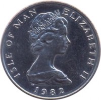 obverse of 10 Pence - Elizabeth II - 2'nd Portrait (1980 - 1983) coin with KM# 62 from Isle of Man. Inscription: ISLE OF MAN ELIZABETH II 1982
