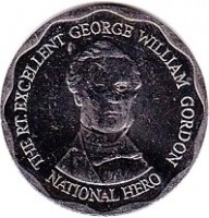 reverse of 10 Dollars - Elizabeth II - Round (2008 - 2015) coin with KM# 190 from Jamaica. Inscription: THE RT. EXCELLENT GEORGE WILLIAM GORDON NATIONAL HERO