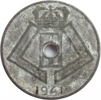 obverse of 5 Centimes - Leopold III - BELGIQUE-BELGIE (1941 - 1943) coin with KM# 123 from Belgium. Inscription: 1941