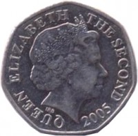 obverse of 20 Pence - Elizabeth II - 4'th Portrait (1998 - 2014) coin with KM# 107 from Jersey. Inscription: QUEEN ELIZABETH THE SECOND 2005 IRB