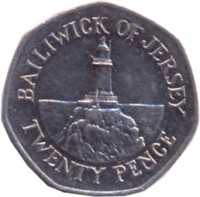 reverse of 20 Pence - Elizabeth II - 4'th Portrait (1998 - 2014) coin with KM# 107 from Jersey. Inscription: BAILIWICK OF JERSEY TWENTY PENCE