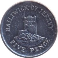 reverse of 5 Pence - Elizabeth II - 4'th Portrait (1998 - 2008) coin with KM# 105 from Jersey. Inscription: BAILIWICK OF JERSEY FIVE PENCE