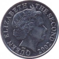 obverse of 10 Pence - Elizabeth II - 4'th Portrait (2002 - 2010) coin with KM# 106 from Jersey. Inscription: QUEEN ELIZABETH THE SECOND 2002 IRB
