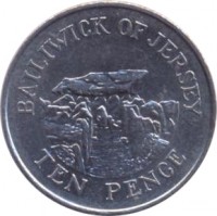 reverse of 10 Pence - Elizabeth II - 4'th Portrait (2002 - 2010) coin with KM# 106 from Jersey. Inscription: BAILIWICK OF JERSEY TEN PENCE