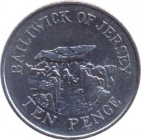 Jersey coin 10 Pence - Elizabeth II - 4'th Portrait (2002 - 2010) reverse reverse of 10 Pence - Elizabeth II - 4'th Portrait (2002 - 2010) coin with KM# 106 from Jersey. Inscription: BAILIWICK OF JERSEY TEN PENCE