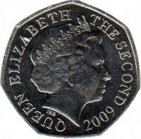 Jersey coin 50 Pence - Elizabeth II - 4'th Portrait (1998 - 2014) obverse obverse of 50 Pence - Elizabeth II - 4'th Portrait (1998 - 2014) coin with KM# 108 from Jersey. Inscription: QUEEN ELIZABETH THE SECOND 2009 IRB