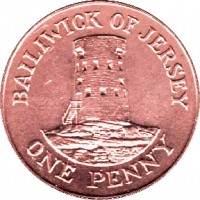 reverse of 1 Penny - Elizabeth II - 2'nd Portrait (1994 - 1997) coin with KM# 54b from Jersey. Inscription: BAILIWICK OF JERSEY ONE PENNY