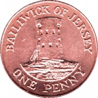 Jersey coin 1 Penny - Elizabeth II - 2'nd Portrait (1994 - 1997) reverse reverse of 1 Penny - Elizabeth II - 2'nd Portrait (1994 - 1997) coin with KM# 54b from Jersey. Inscription: BAILIWICK OF JERSEY ONE PENNY