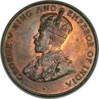 obverse of 5 Cents - George V (1917 - 1924) coin with KM# 14 from Mauritius. Inscription: · GEORGE V KING AND EMPEROR OF INDIA