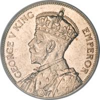 obverse of 1 Florin - George V (1933 - 1936) coin with KM# 4 from New Zealand. Inscription: GEORGE V KING EMPEROR