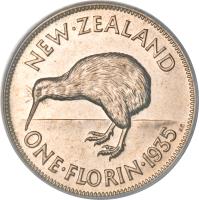 New Zealand coin 1 Florin - George V (1933 - 1936) reverse reverse of 1 Florin - George V (1933 - 1936) coin with KM# 4 from New Zealand. Inscription: NEW · ZEALAND ONE · FLORIN · 1936