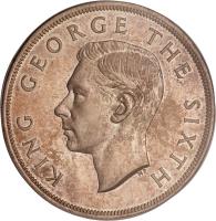 New Zealand coin 1 Crown - George VI - Proposed Royal Visit (1949) obverse obverse of 1 Crown - George VI - Proposed Royal Visit (1949) coin with KM# 22 from New Zealand. Inscription: KING GEORGE THE SIXTH