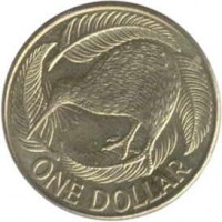 reverse of 1 Dollar - Elizabeth II - 4'th Portrait (1999 - 2013) coin with KM# 120 from New Zealand. Inscription: ONE DOLLAR