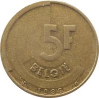 reverse of 5 Francs - Baudouin I - Dutch text (1986 - 1993) coin with KM# 164 from Belgium. Inscription: 5F BELGIE 1991
