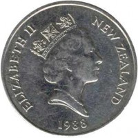 obverse of 50 Cents - Elizabeth II - 3'rd Portrait (1986 - 1998) coin with KM# 63 from New Zealand. Inscription: ELIZABETH II NEW ZEALAND 1988