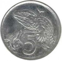 New Zealand coin 5 Cents - Elizabeth II - 4'th Portrait (1999 - 2006) reverse reverse of 5 Cents - Elizabeth II - 4'th Portrait (1999 - 2006) coin with KM# 116 from New Zealand. Inscription: 5