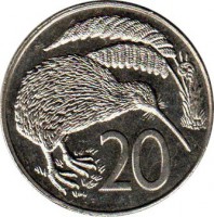 New Zealand coin 20 Cents - Elizabeth II - 3'rd Portrait (1986 - 1989) reverse reverse of 20 Cents - Elizabeth II - 3'rd Portrait (1986 - 1989) coin with KM# 62 from New Zealand. Inscription: 20