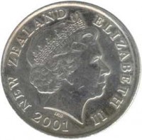 obverse of 10 Cents - Elizabeth II - 4'th Portrait (1999 - 2006) coin with KM# 117 from New Zealand. Inscription: NEW ZEALAND ELIZABETH II 2003