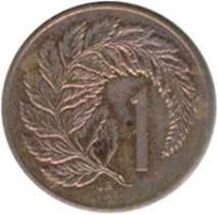 New Zealand coin 1 Cent - Elizabeth II - 3'rd Portrait (1986 - 1988) reverse reverse of 1 Cent - Elizabeth II - 3'rd Portrait (1986 - 1988) coin with KM# 58 from New Zealand. Inscription: 1