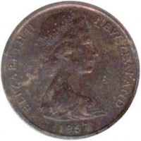 New Zealand coin 2 Cents - Elizabeth II - 2'nd Portrait (1967 - 1985) obverse obverse of 2 Cents - Elizabeth II - 2'nd Portrait (1967 - 1985) coin with KM# 32 from New Zealand. Inscription: ELIZABETH II NEW ZEALAND 1973