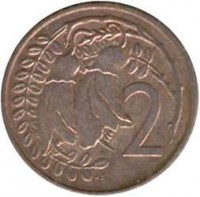 New Zealand coin 2 Cents - Elizabeth II - 3'rd Portrait (1986 - 1988) reverse reverse of 2 Cents - Elizabeth II - 3'rd Portrait (1986 - 1988) coin with KM# 59 from New Zealand. Inscription: 2