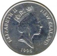 obverse of 5 Cents - Elizabeth II - 3'rd Portrait (1986 - 1998) coin with KM# 60 from New Zealand. Inscription: ELIZABETH II NEW ZEALAND 1987