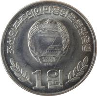 obverse of 1 Won (2002) coin with KM# 1174 from Korea.