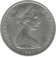 New Zealand coin 10 Cents / 1 Shilling - Elizabeth II - 2'nd Portrait (1967 - 1969) obverse obverse of 10 Cents / 1 Shilling - Elizabeth II - 2'nd Portrait (1967 - 1969) coin with KM# 35 from New Zealand. Inscription: ELIZABETH II NEW ZEALAND 1967