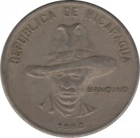 Nicaragua coin 1 Córdoba (1980 - 1983) obverse obverse of 1 Córdoba (1980 - 1983) coin with KM# 43 from Nicaragua. Inscription: REPUBLICA DE NICARAGUA SANDINO 1980